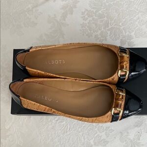 Talbots Tan and Black Ballet Flats with Gold Accent